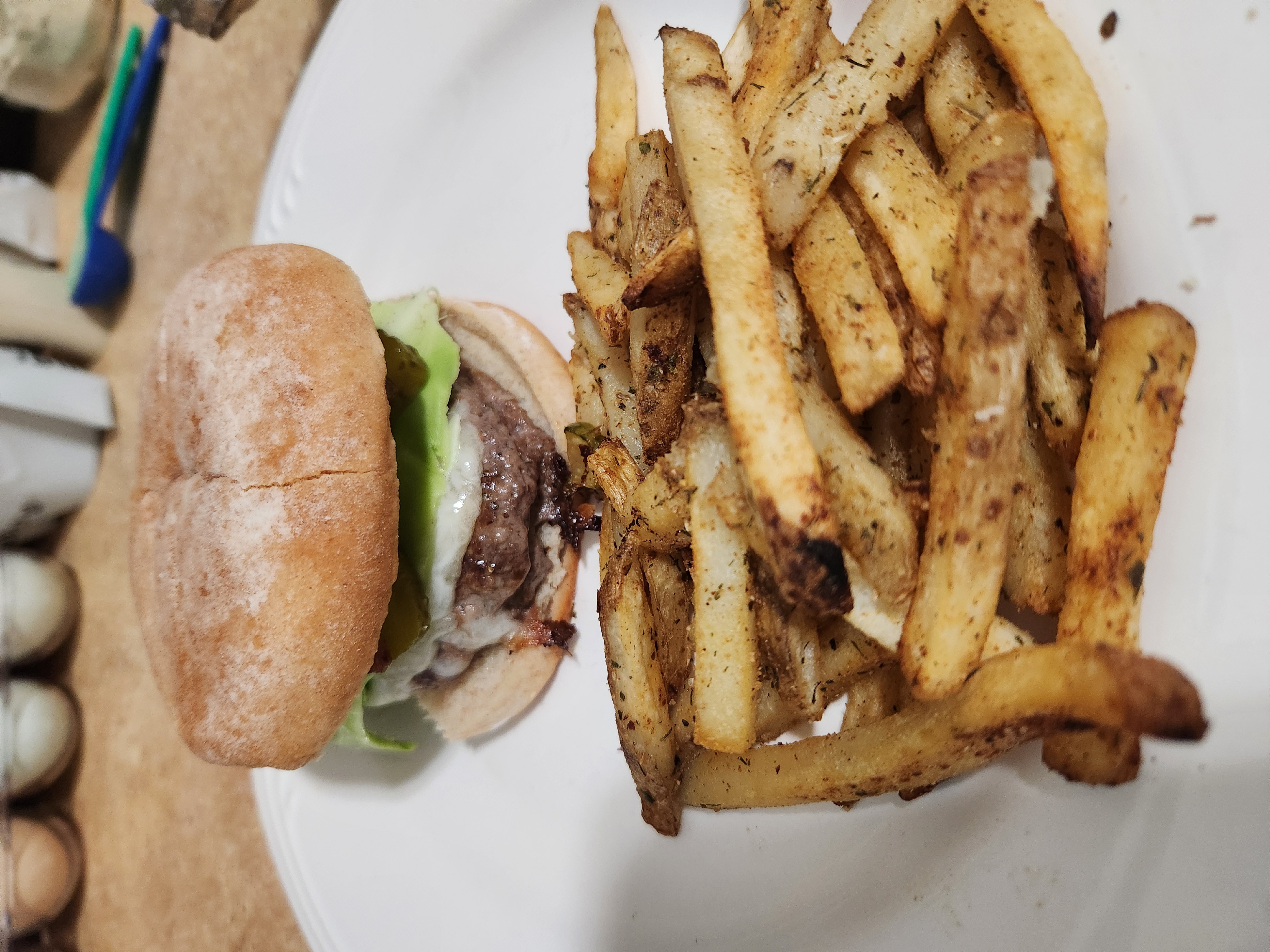 Ranch burger with seasoned fries